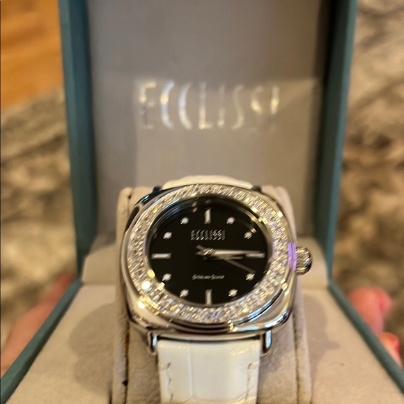 Ecclissi Diamond Accent Watch with White Strap - Picture 2 of 3